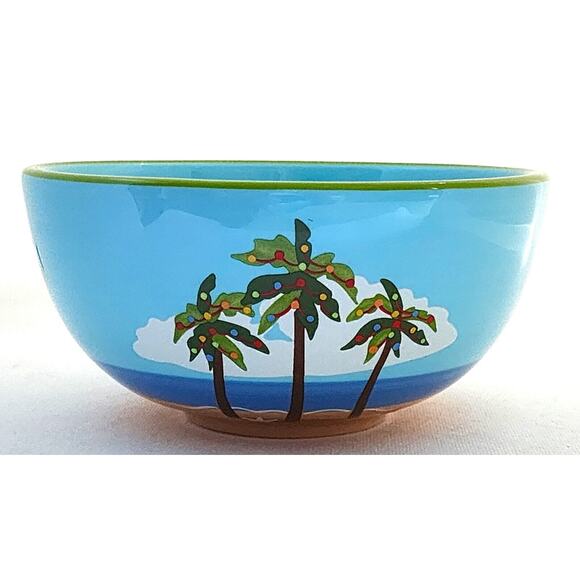 BOWL-BRIGHTEN THE SEASON--Blue Green-Palm Tree-Holiday-Beach-Cereal-Noodle-Pasta - Picture 4 of 9